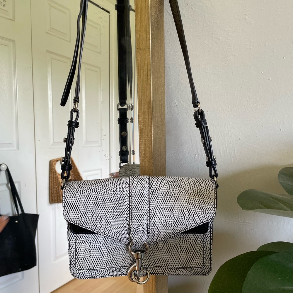 rebecca minkoff hudson moto mini crossbody black and white
